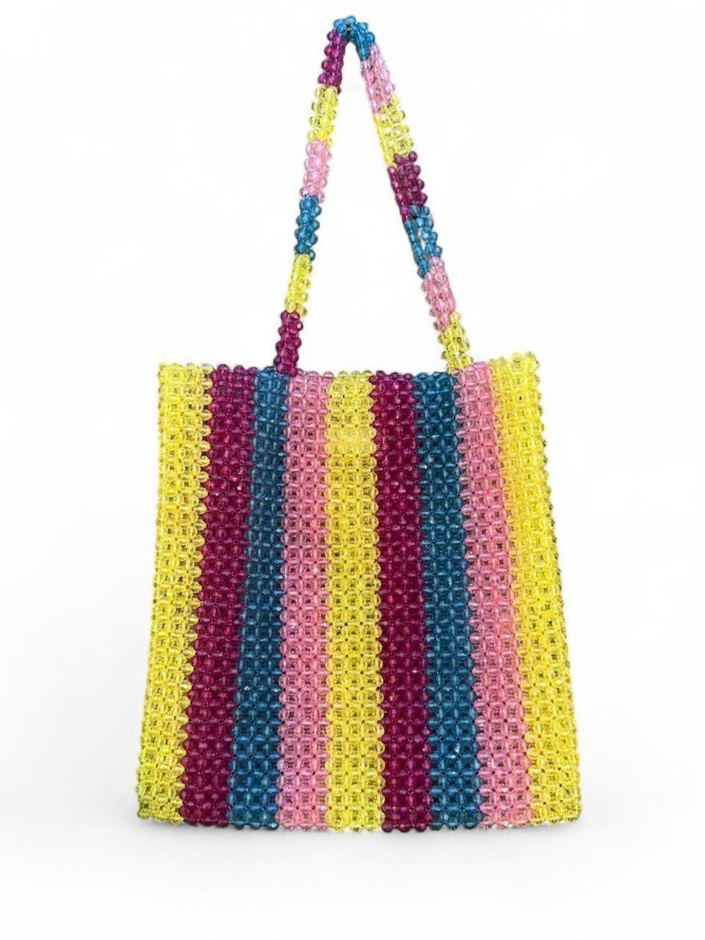 Forever 21 Multicolor Beaded Stripe Tote - Yellow, Pink, Blue, Burgundy